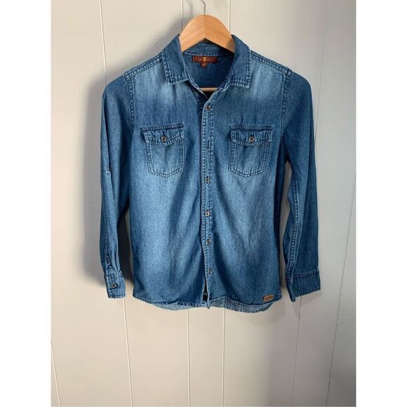 7 For All Mankind Denim Button Down Top - Picture 1 of 8